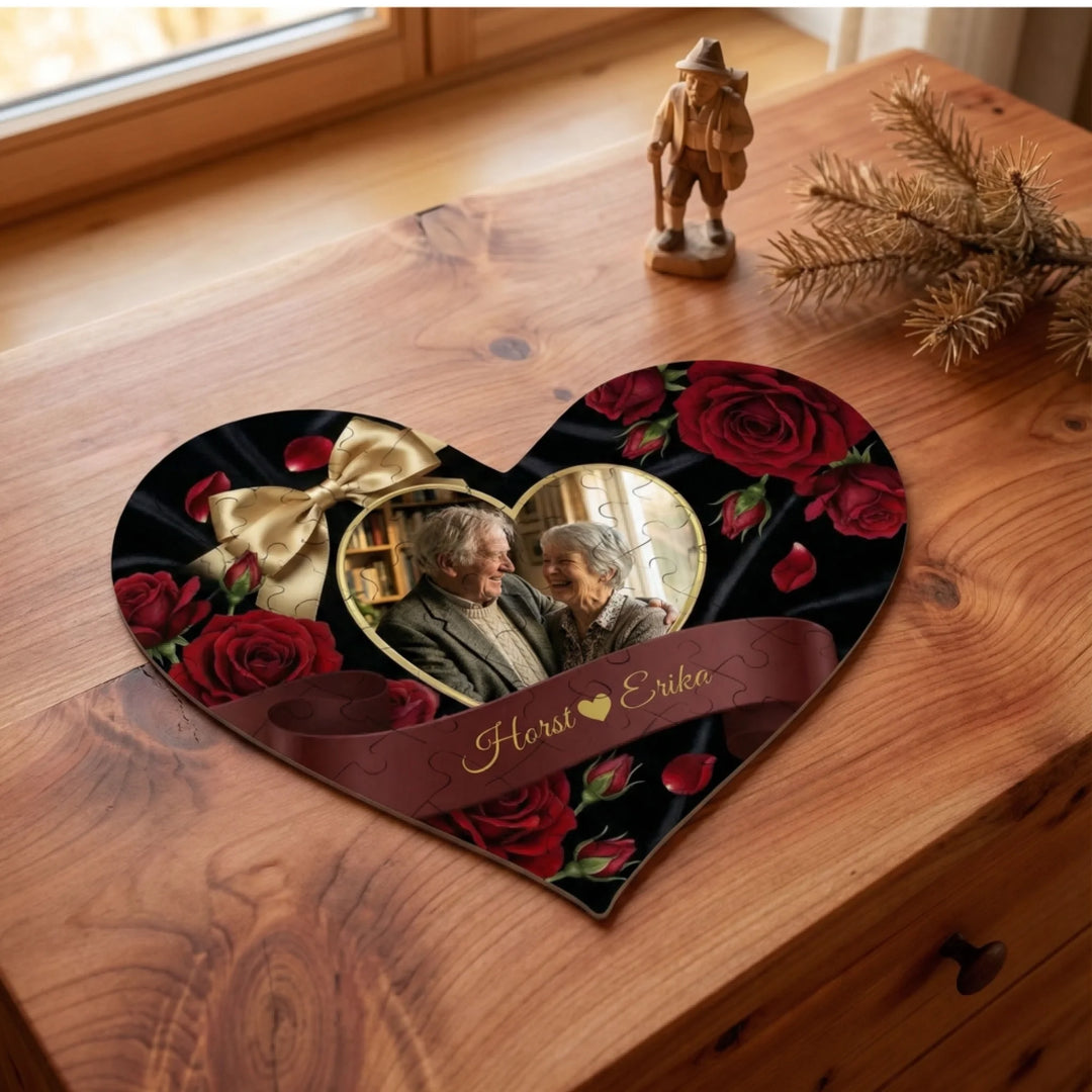 Personalisiertes Herz-Puzzle mit eigenem Foto - romantisches Valentinstag Geschenk für ältere Paare