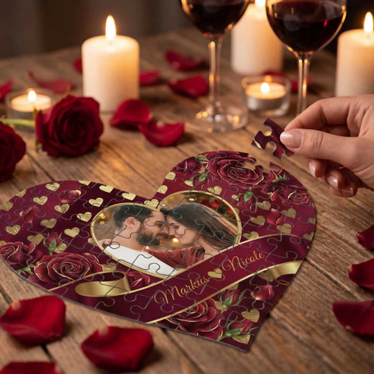 Personalisiertes Herz-Puzzle mit eigenem Foto - romantisches Valentinstag Geschenk für Paare