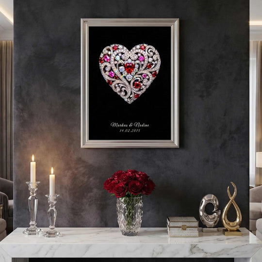 Personalisiertes Liebes-Poster Herz der Liebe mit Namen und Datum in intensiven Farben